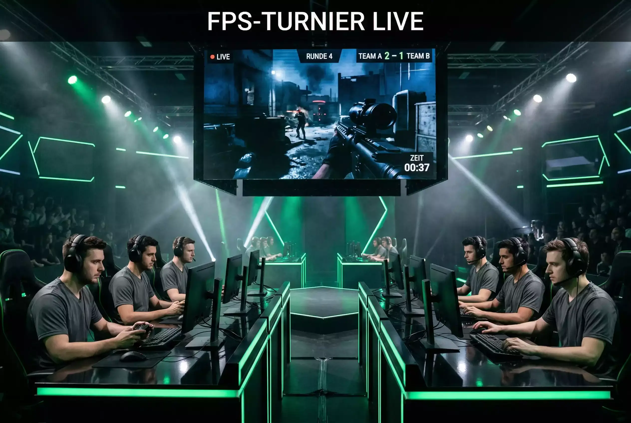 Call of Duty Wetten — Profi-Spieler bei einem CDL-Match auf einer eSport-Bühne mit großem Bildschirm