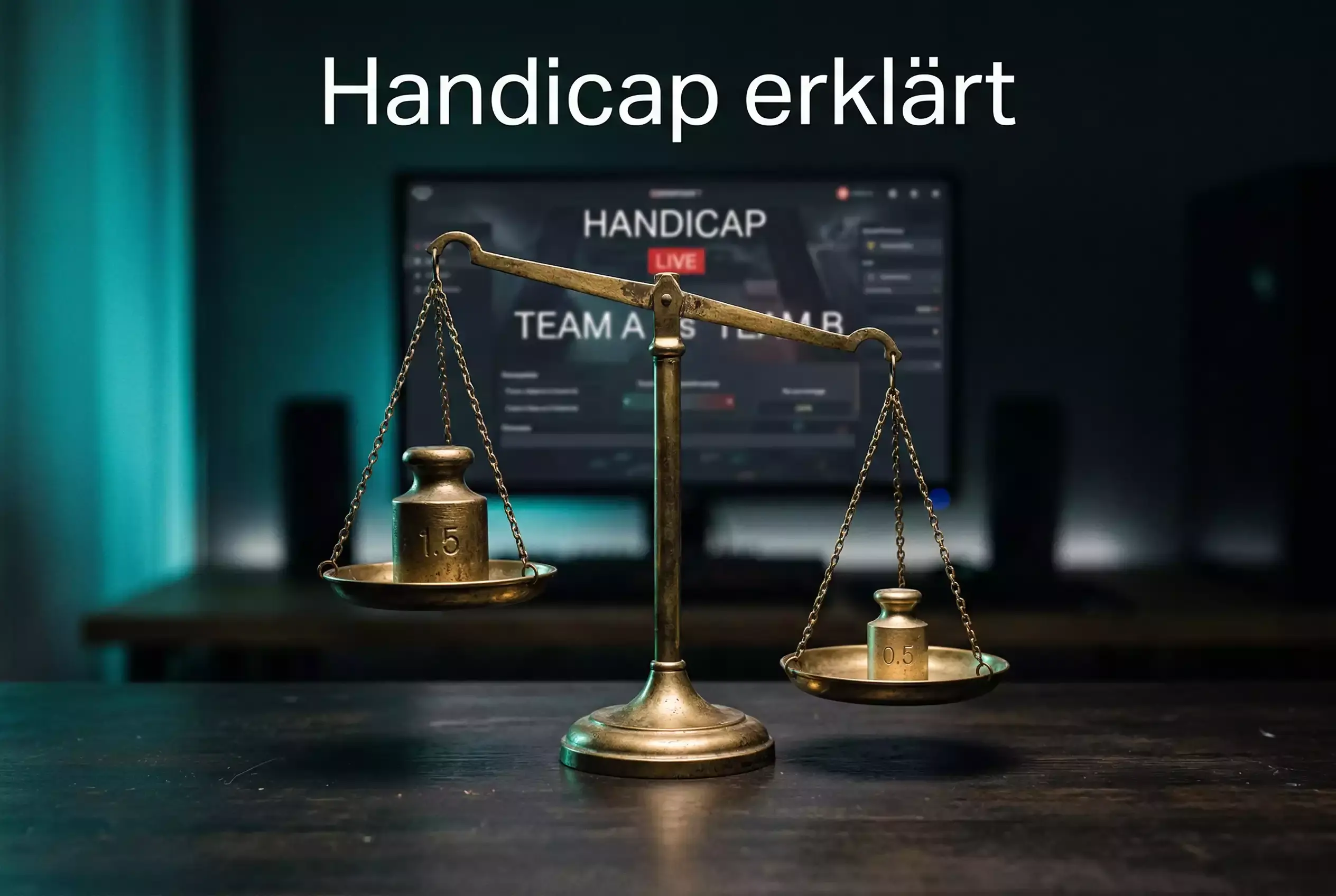 eSport Handicap-Wetten — Waage mit unterschiedlich schweren Gewichten als Symbol für Handicap-Ausgleich