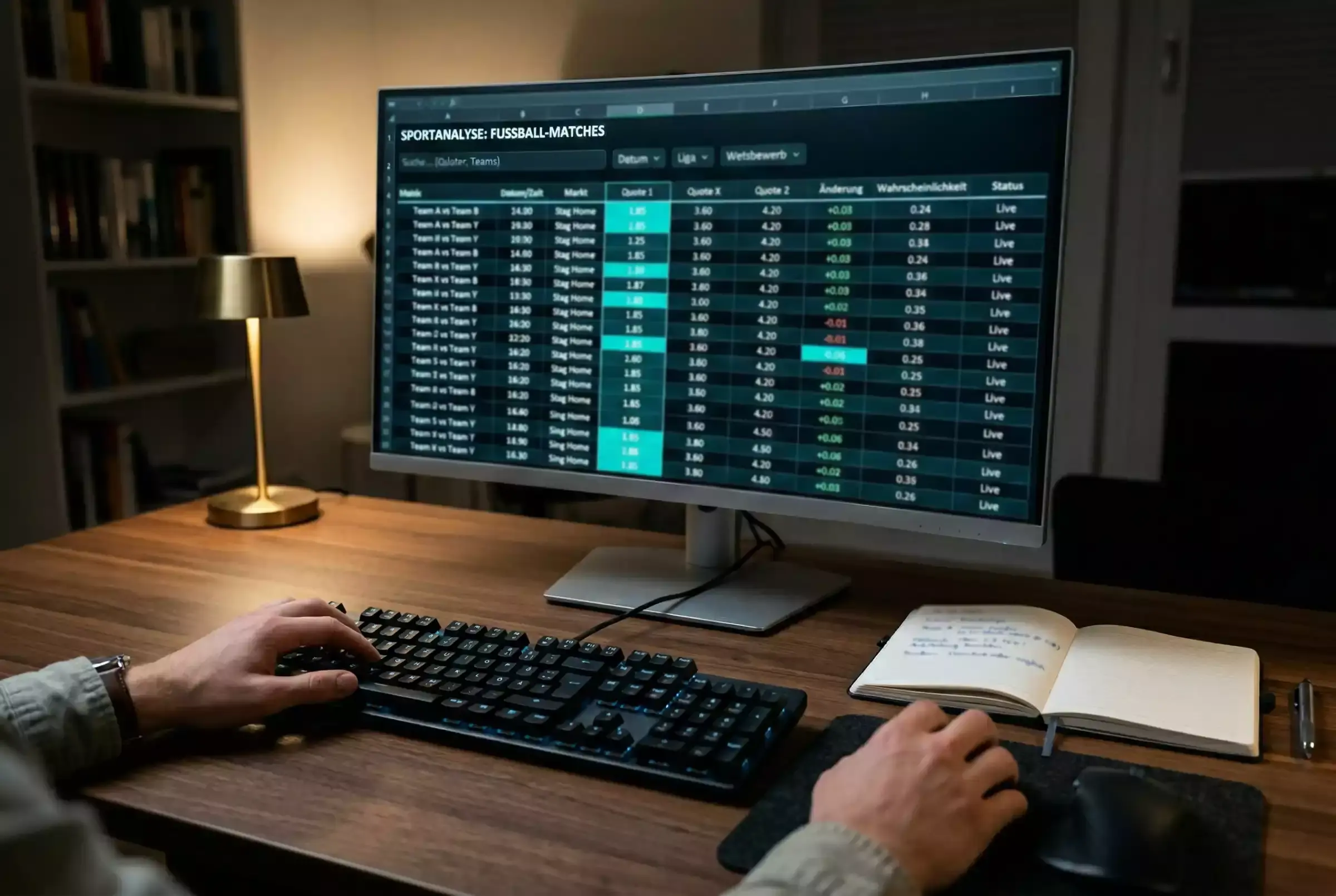 eSport-Quotenanalyse — Person analysiert Wettquoten auf einem Monitor