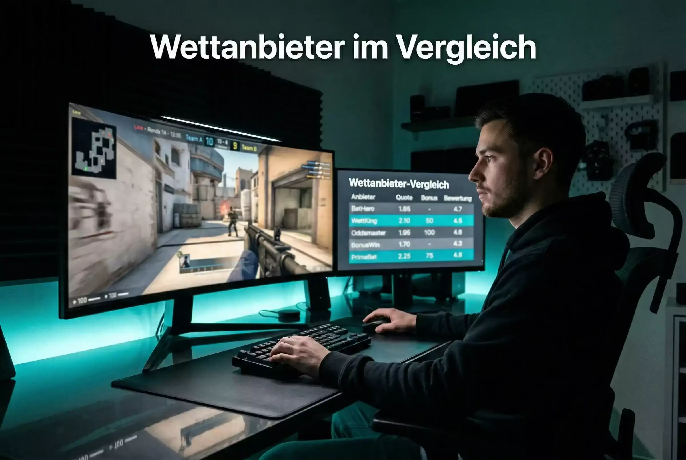 eSport-Wettanbieter im Vergleich — Bildschirm mit Wettquoten und eSport-Match