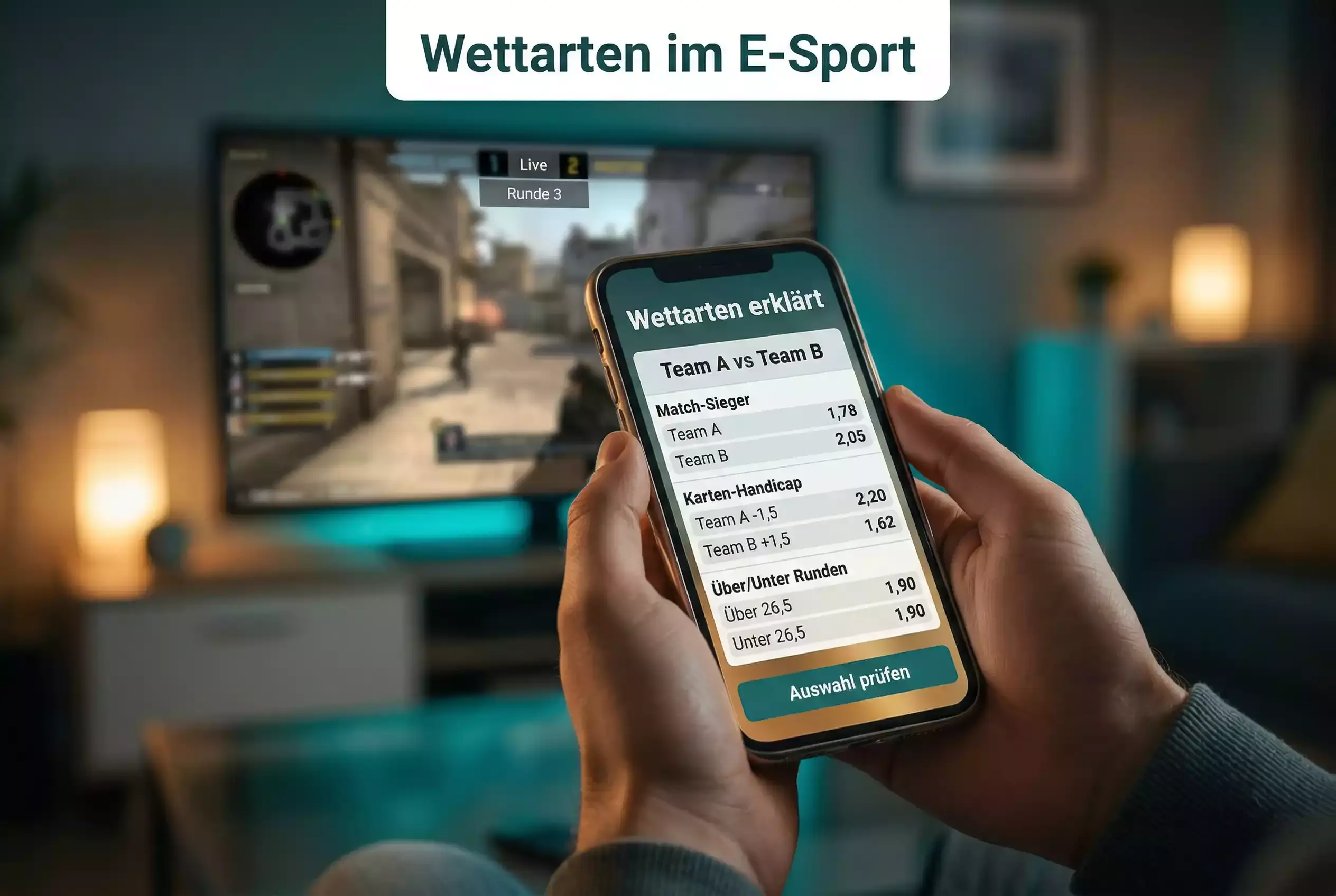 eSport-Wettarten erklärt — Nahaufnahme eines Wettscheins mit eSport-Märkten