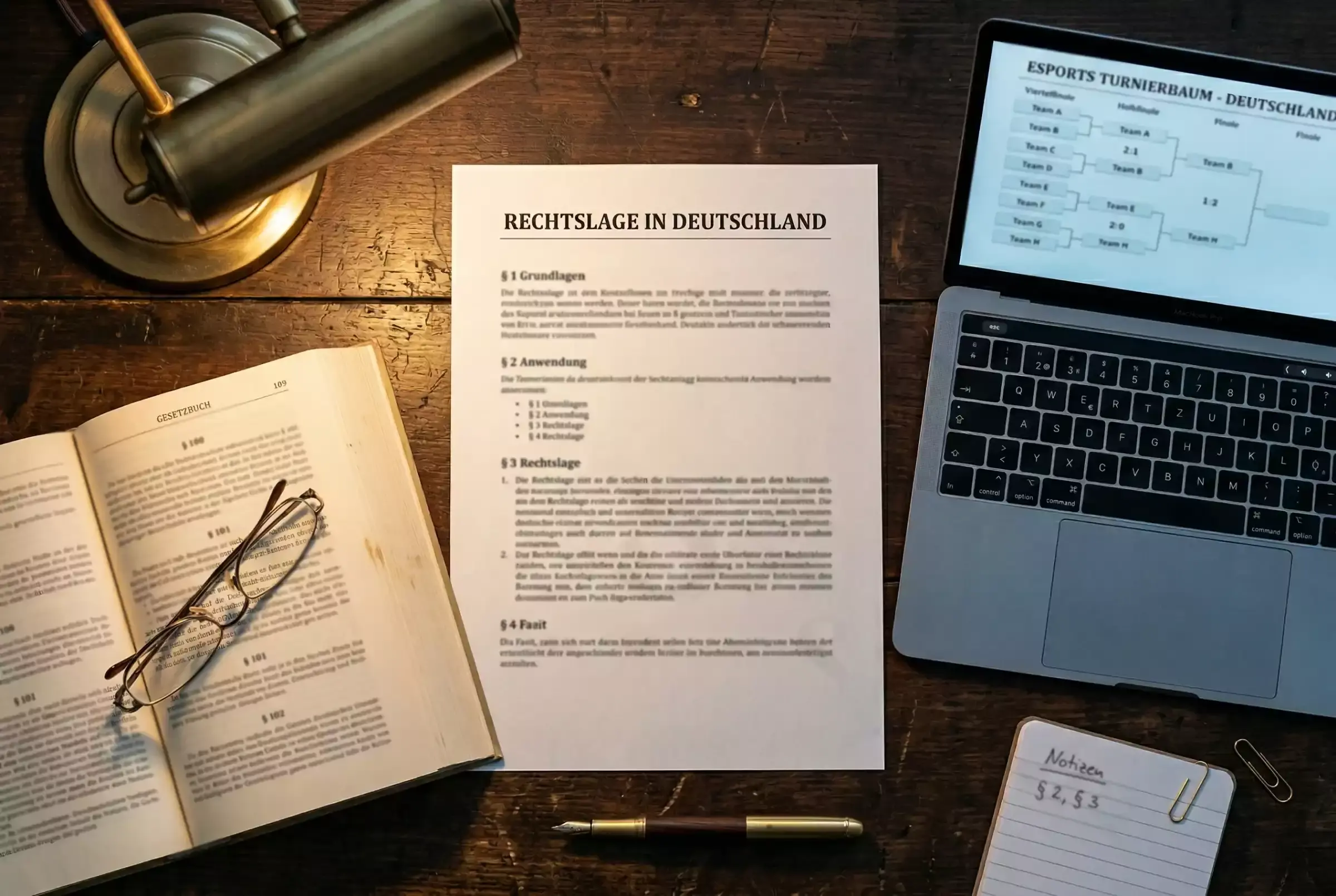 eSport-Wetten Rechtslage Deutschland — Dokument mit Paragraphenzeichen und deutschem Gesetzbuch
