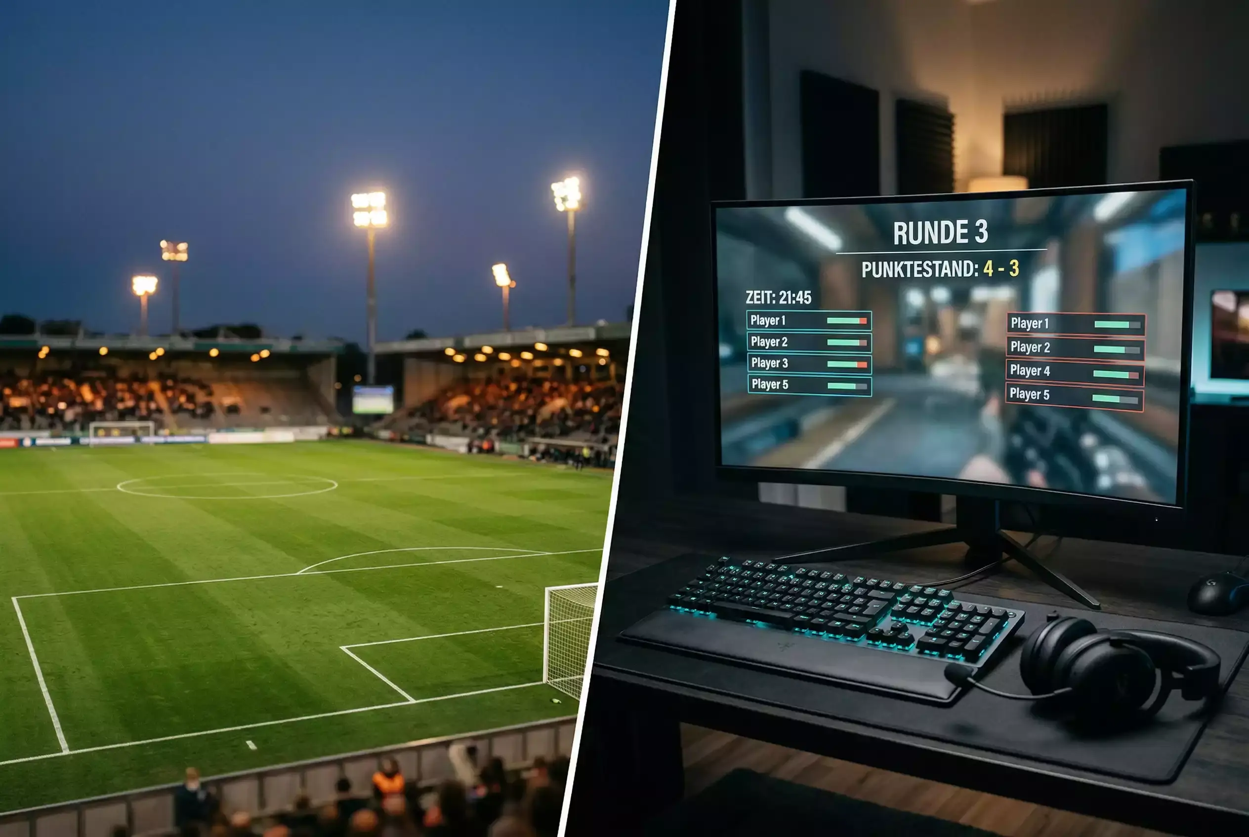 E-Sport Wetten im Vergleich zu klassischen Sportwetten — Bildschirme mit eSport-Turnier