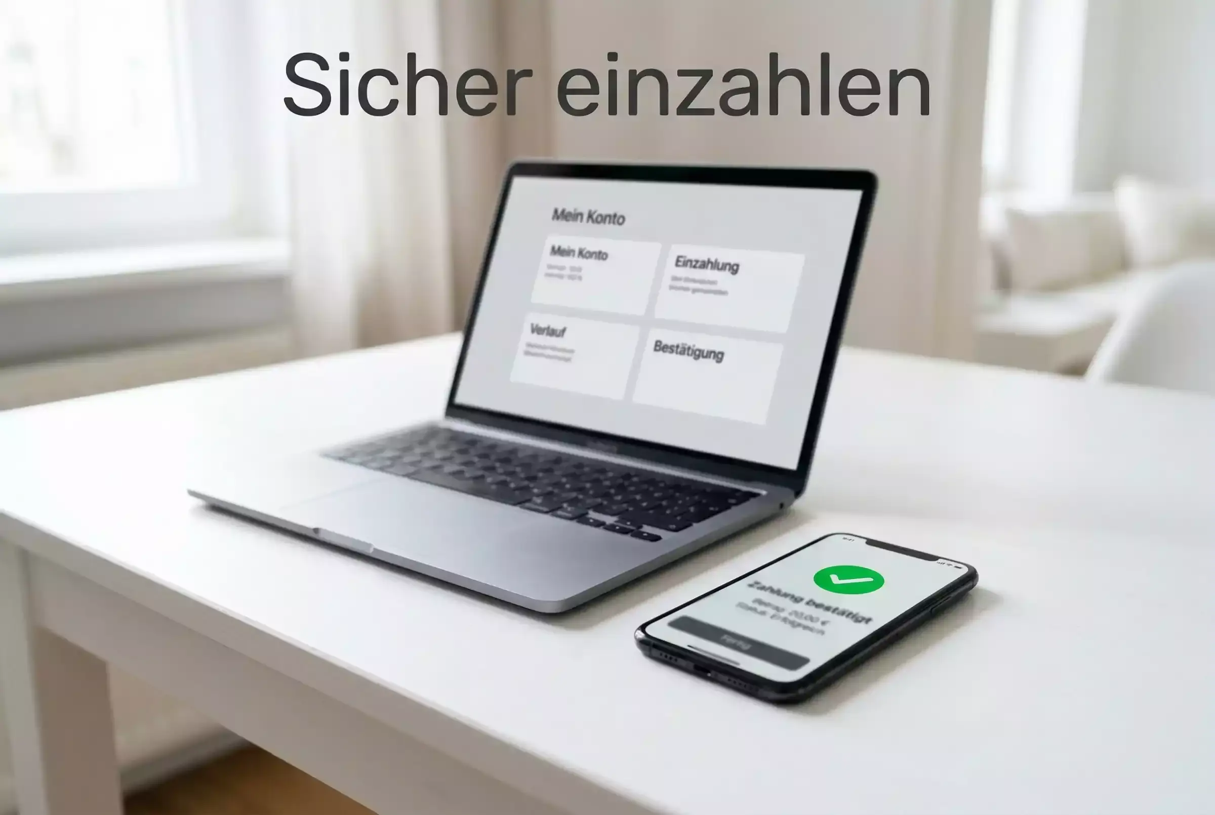 eSport Wetten Zahlungsmethoden — Smartphone mit Zahlungs-App neben einem Laptop auf dem Schreibtisch