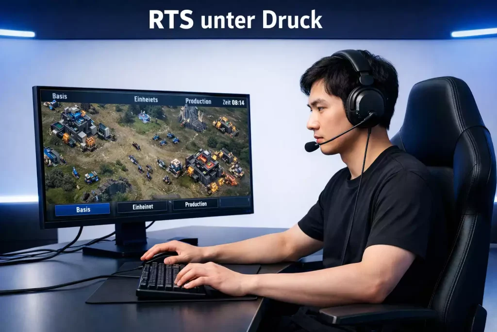 StarCraft 2 Wetten — Profispieler bei einem GSL-Turnier vor Bildschirmen mit Echtzeit-Strategiespiel